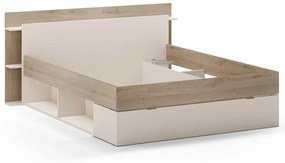 Letto matrimoniale effetto rovere con contenitore senza griglia in colore bianco e naturale 160x200 cm Albo - Marckeric