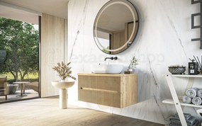 Mobile bagno teak 70x46 cannettato Urbino due cassetti con ciotola quadra in ceramica e frontale