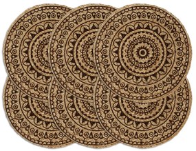 Tovagliette 6 Pz Marrone Scuro 38 Cm Rotonde İn Juta /