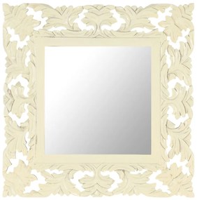 Specchio Intagliato a Mano Bianco 50x50 cm in Massello di Mango