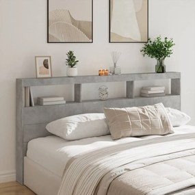 Testiera Con Contenitore A Led Grigio Cemento 200x17x102 Cm /
