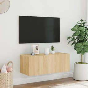 Mobile TV a Parete con Luci LED Rovere Sonoma 80x35x31 cm