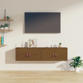Pensili 2 Pz Marrone Ambra 60x30x30cm İn Legno Massello Di Pino /