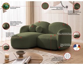 Divano angolare verde (con penisola a sinistra/con chaise lounge) con rivestimento in bouclé Orbit – Ropez