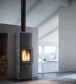 Stufa A Legna ad aria Con Accumulo 7Kw in acciaio con rivestimento in Pietra Ollare Palazzetti Eva S 805300540