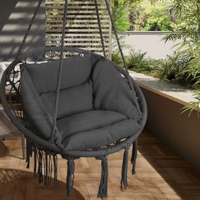 Poltrona Sospesa Giardino Tessuto Sedia Dondolo Pensile Amaca con Cuscino Grigio...