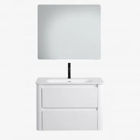 Set Mobili Da Bagno In Legno Con Lavabo Integrato E Specchio Egerton Bianco & Rectangular Led (80x70 Cm) Gualar & Nero ↑20 Cm - Sklum