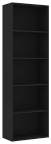 Libreria a 5 ripiani nera 60x30x189 cm in legno multistrato