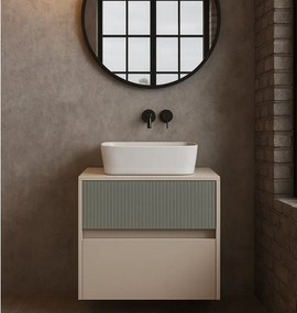 Mobile da bagno sospeso sotto lavabo Niwa 2 cassetti L 59.5 x H 50 x P 45.5 cm sabbia e verde timo cannettato