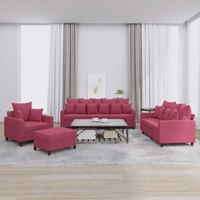 Set Di Divani 4 Pz Con Cuscini Rosso Vino İn Velluto /