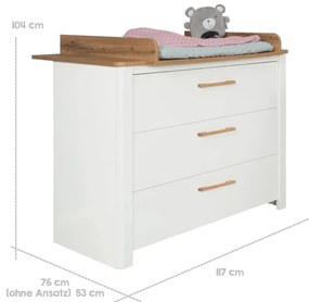 Cassettiera bassa bianca in rovere con fasciatoio 119x100 cm Ava - Roba