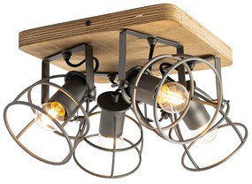 Faretto industriale in legno con grigio scuro regolabile 4 luci - Arthur