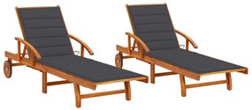 Sdraio 2 Pz Con Cuscini İn Legno Massello Di Acacia /