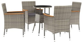 Set bistrò da giardino 5 pz con cuscini in polyrattan grigio