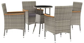 Set bistrò da giardino 5 pz con cuscini in polyrattan grigio
