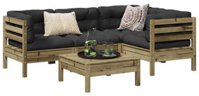 Set divani da giardino 5pz con cuscini legno impregnato di pino