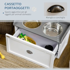 Ciotole per Cani Rialzate 60x30x36 cm con Cassetto in Acciaio Inox e Legno Bianco e Grigio...