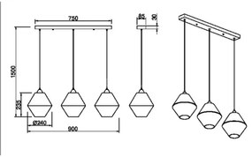 Reality - Lampadario a sospensione con filo TRENTO 3xE27/40W/230V