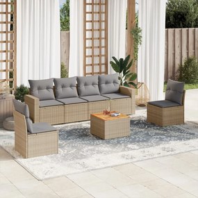 Set Divano da Giardino 7 pz con Cuscini Beige Misto Polyrattan