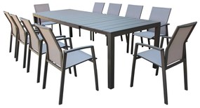 ALASKA - set tavolo in alluminio cm 214/280 x 100 x 75,5 h con 10 poltrone Lotus