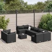 Set Divani da Giardino 10pz con Cuscini in Polyrattan Nero 3308307