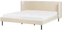 Letto con rete a doghe velluto beige 180 x 200 cm testiera e gambe nere camera da letto soggiorno