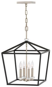 Lampadario Industrial Nordico Stinson Acciaio Nero Nichel Lucido 4 Luci E14