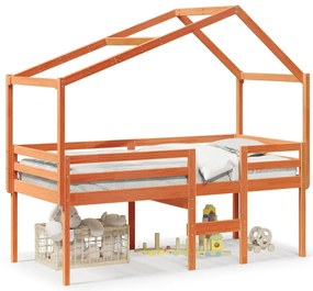 Letto a soppalco con tetto cera 75x190cm legno massello di pino
