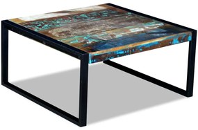 Tavolino Da Salotto İn Legno Massello Anticato 80x80x40 Cm /
