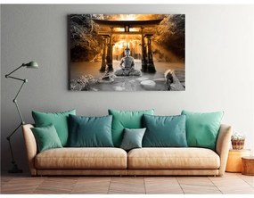 Quadro Buddha Smile (1 Part) Wide Orange  Colore Arancione, Dimensioni e Misure 120x80