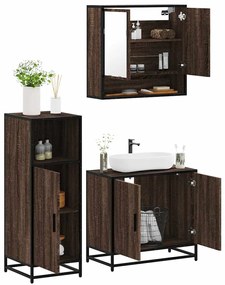 Set Mobili Da Bagno 3 Pz Rovere Marrone İn Legno Multistrato /