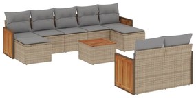 Set divano da giardino 10 pz con cuscini beige in polyrattan