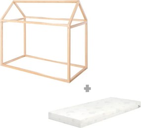 Letto da bambini a forma di casa di colore naturale in bambù con materasso incluso e rete non inclusa 70x140 cm House Bed – Roba