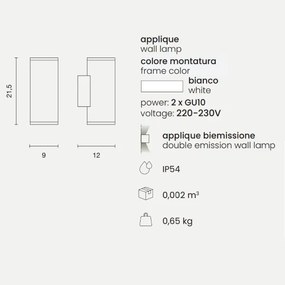 Applique per esterni 9x12 cm JUBO in alluminio Bianco con diffusore in vetro