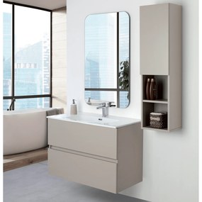 Mobile Bagno Sospeso 90 Cm Due Cassetti Specchio Su Telaio 60x100 Cm Feridras "Pastello" Tortora