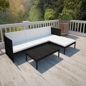 Set divani da giardino 3 pz con cuscini in polyrattan nero