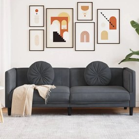 Poltrona Con Cuscini A 3 Posti Grigio Scuro İn Velluto /