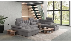 Divano angolare grigio allungabile e con contenitore (con penisola a destra/a U) Merkur – Ropez