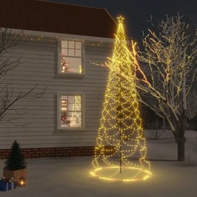 Albero di Natale con Palo in Metallo con LED Multicolore e Bianco, 3 m e 5 m, Bianco Caldo / 500 / 5 m