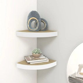 Mensole Angolari 2pz Rovere E Bianco 35x35x3,8 Cm İn Mdf /