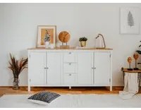 Madia credenza 4 ante, 3 cassetti, bianco opaco e Quercia ZFRMC4A3CBOQA