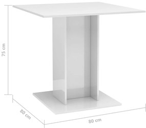 Tavolo da Pranzo Bianco Lucido 80x80x75 cm in Legno Multistrato