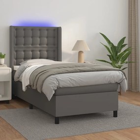 Giroletto Molle Con Materasso E Led Grigio 90x190cm Similpelle /
