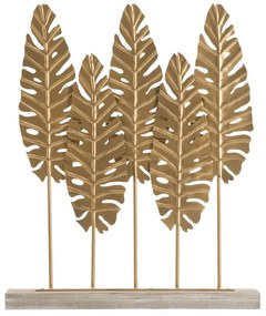 Scultura Foglia Lunga in Metallo Dorato 47x10x57,5 cm