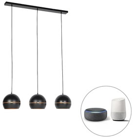 Lampada a sospensione intelligente nera con interno dorato 3 luci incl. Wifi ST64 - Buell