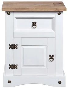 Comodino in legno di pino messicano corona bianco 53x39x67 cm