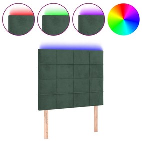 Testiera a led verde scuro 80x5x118/128 cm in velluto