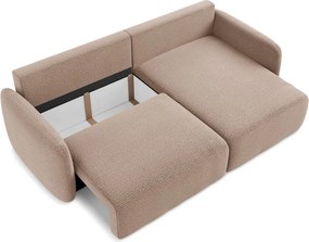 Divano angolare marrone chiaro allungabile/con contenitore (con penisola a destra) Kalena – Makamii