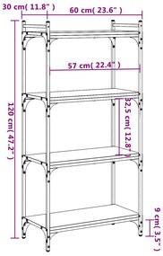 Libreria 4 Ripiani Grigio Sonoma 60x30x120cm Legno Multistrato