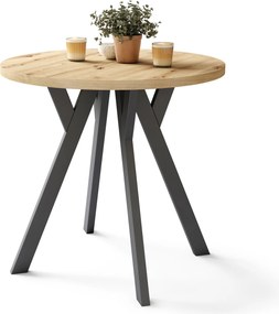 ALMO 80 Rovere Artisan/gambe nere - TAVOLO ROTONDO CON GAMBE A Y LOFT/INDUSTRIALE PER CUCINA SOGGIORNO O SALA DA PRANZO